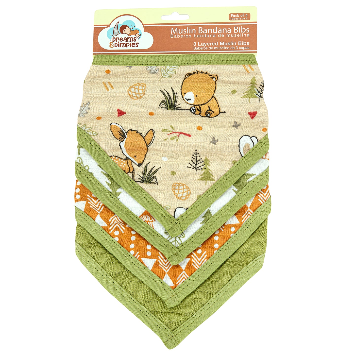 Muslin Bandana Bibs - Pack of 4's - Into the Jungle - Dreams & Dimples