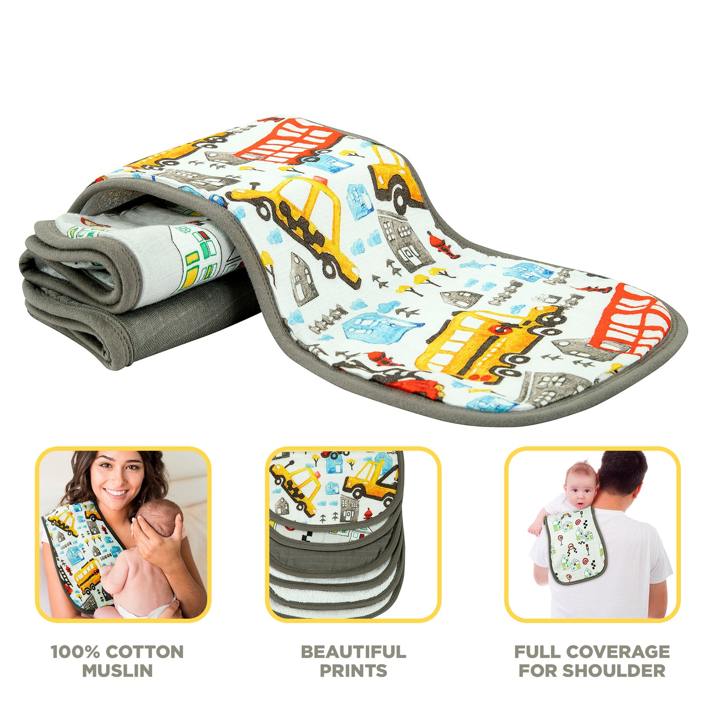 Burp Cloths - Pack of 3's - On The Road - Dreams & Dimples