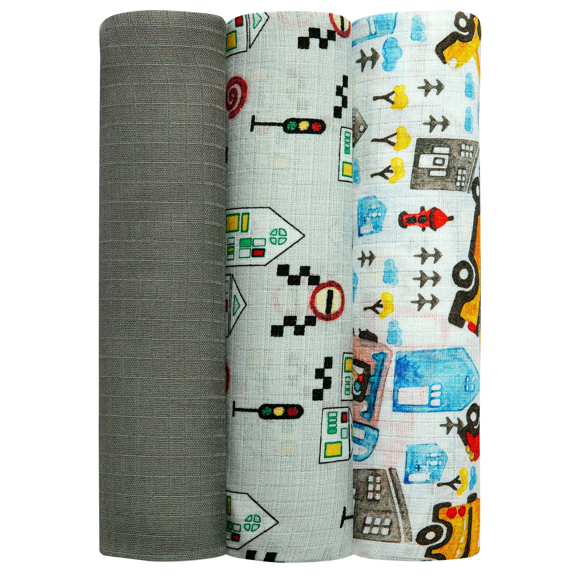 Muslin Swaddles - Pack of 3's - On the Road - Dreams & Dimples