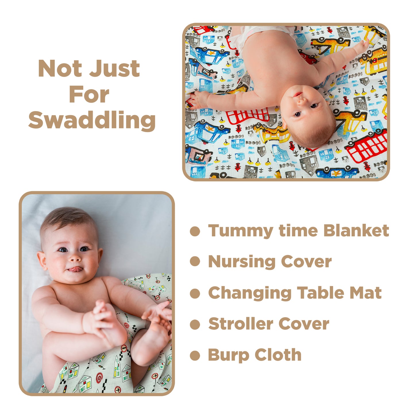 Muslin Swaddles - Pack of 3's - On the Road - Dreams & Dimples