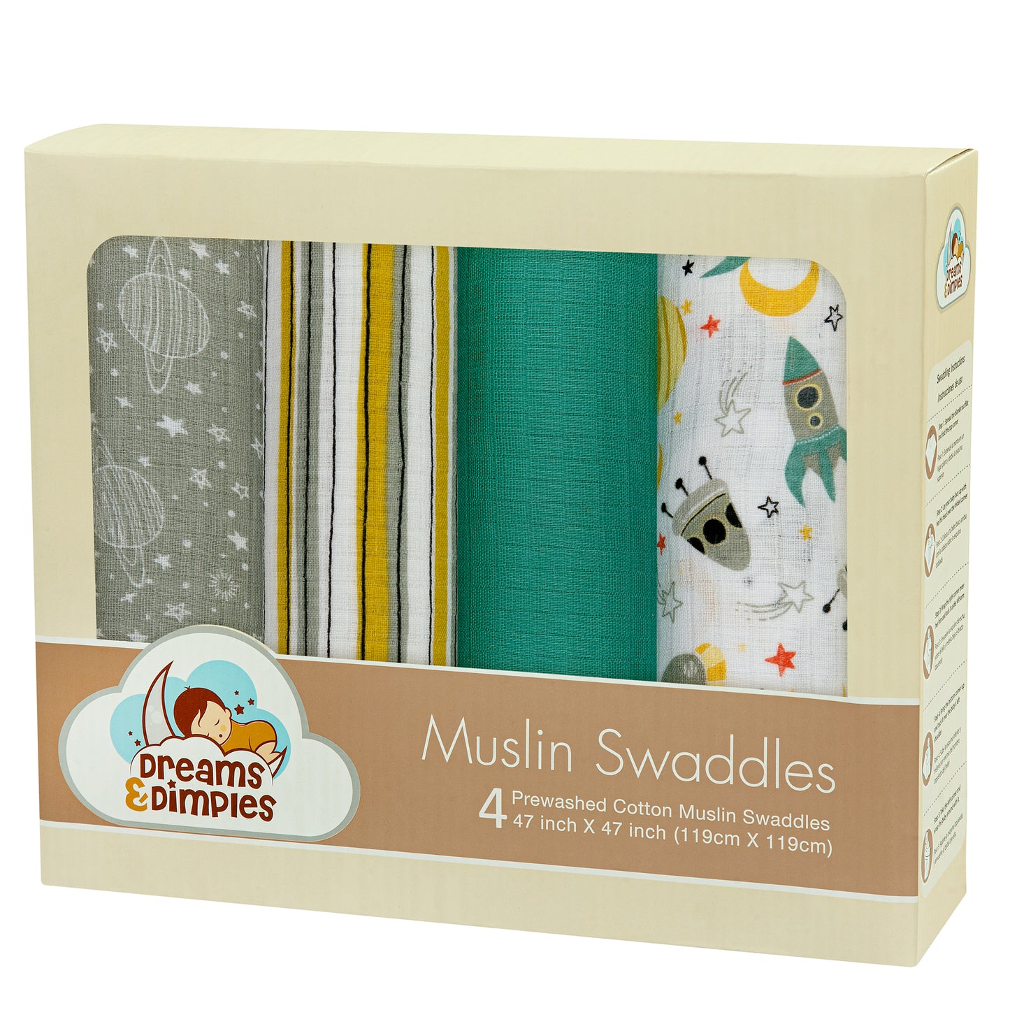 Muslin Swaddles - Pack of 4's - Gimme Some Space - Dreams & Dimples