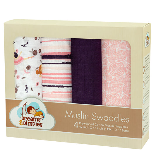 Muslin Swaddles - Pack of 4's - Love to Dance - Dreams & Dimples