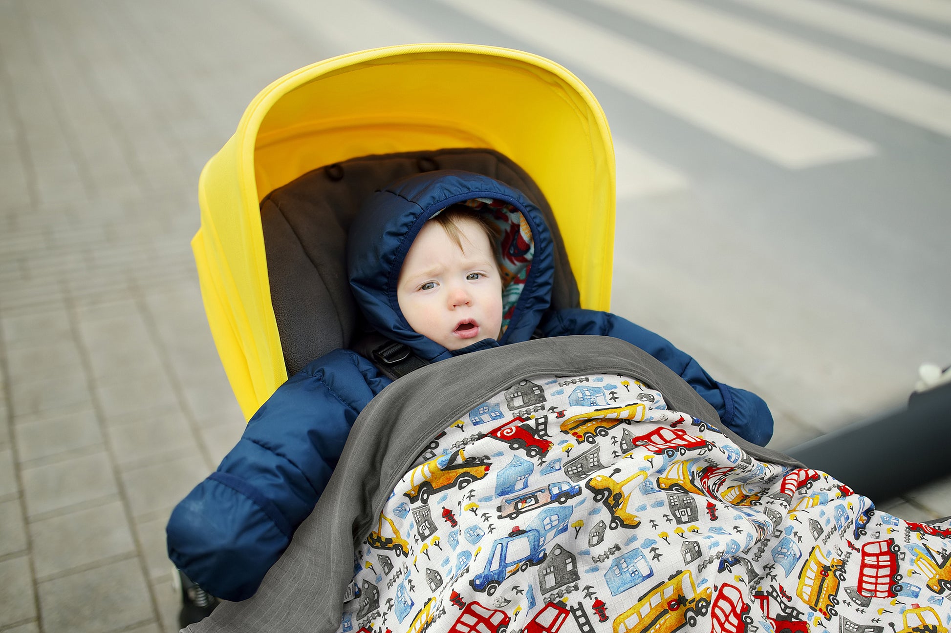 Muslin Stroller Blanket - 4 layered super soft - On The Road - Dreams & Dimples