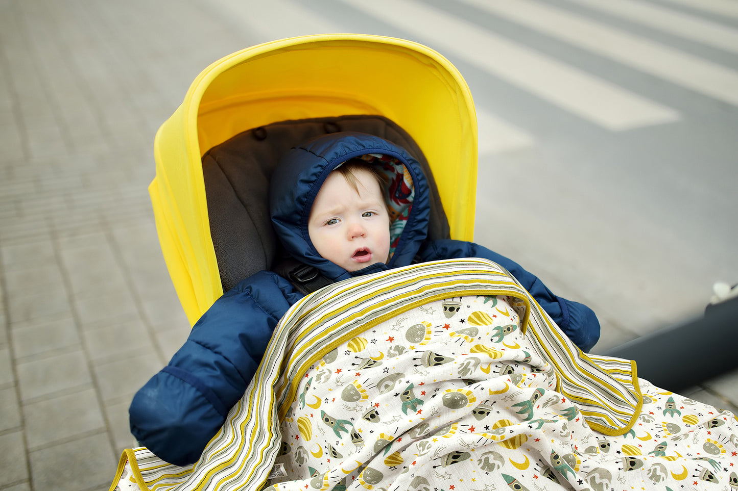 Muslin Stroller Blanket - 4 layered super soft - Gimme Some Space - Dreams & Dimples