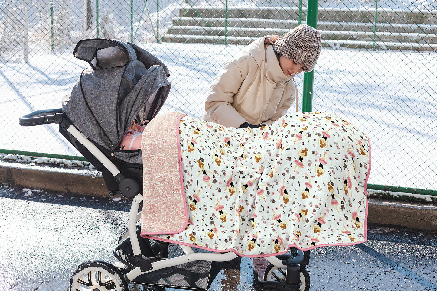 Muslin Stroller Blanket - 4 layered super soft - Love to Dance - Dreams & Dimples