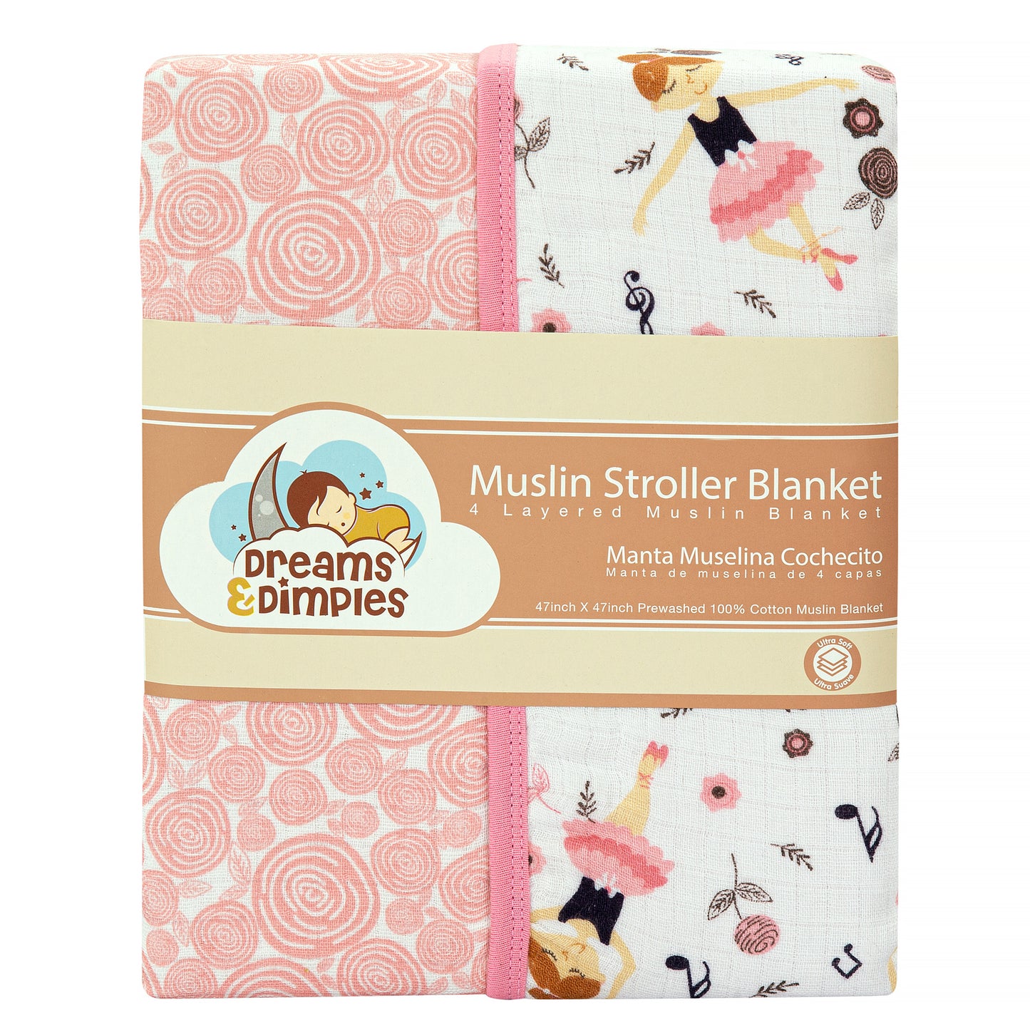 Muslin Stroller Blanket - 4 layered super soft - Love to Dance - Dreams & Dimples