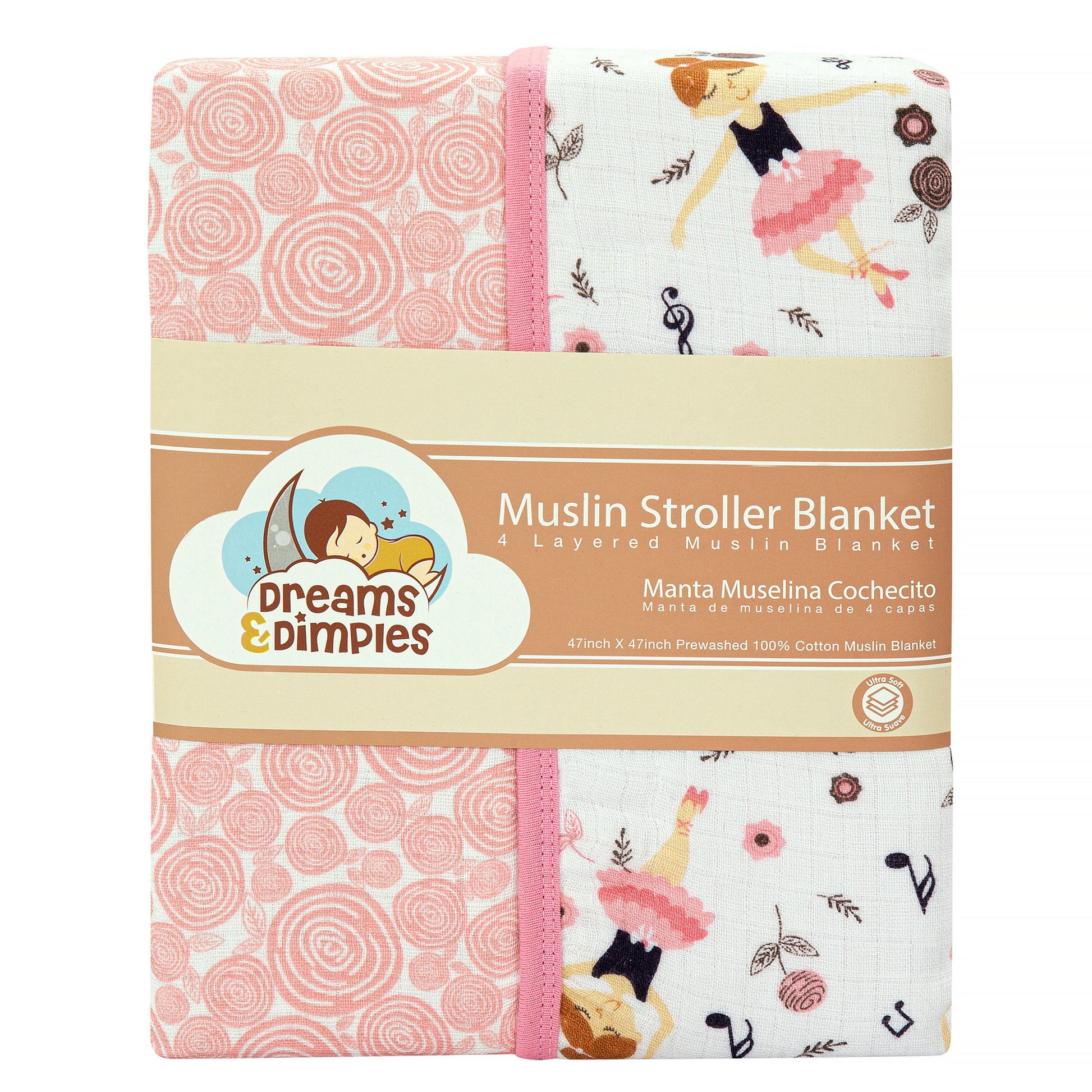 Muslin Stroller Blanket - 4 layered super soft - Love to Dance - Dreams & Dimples