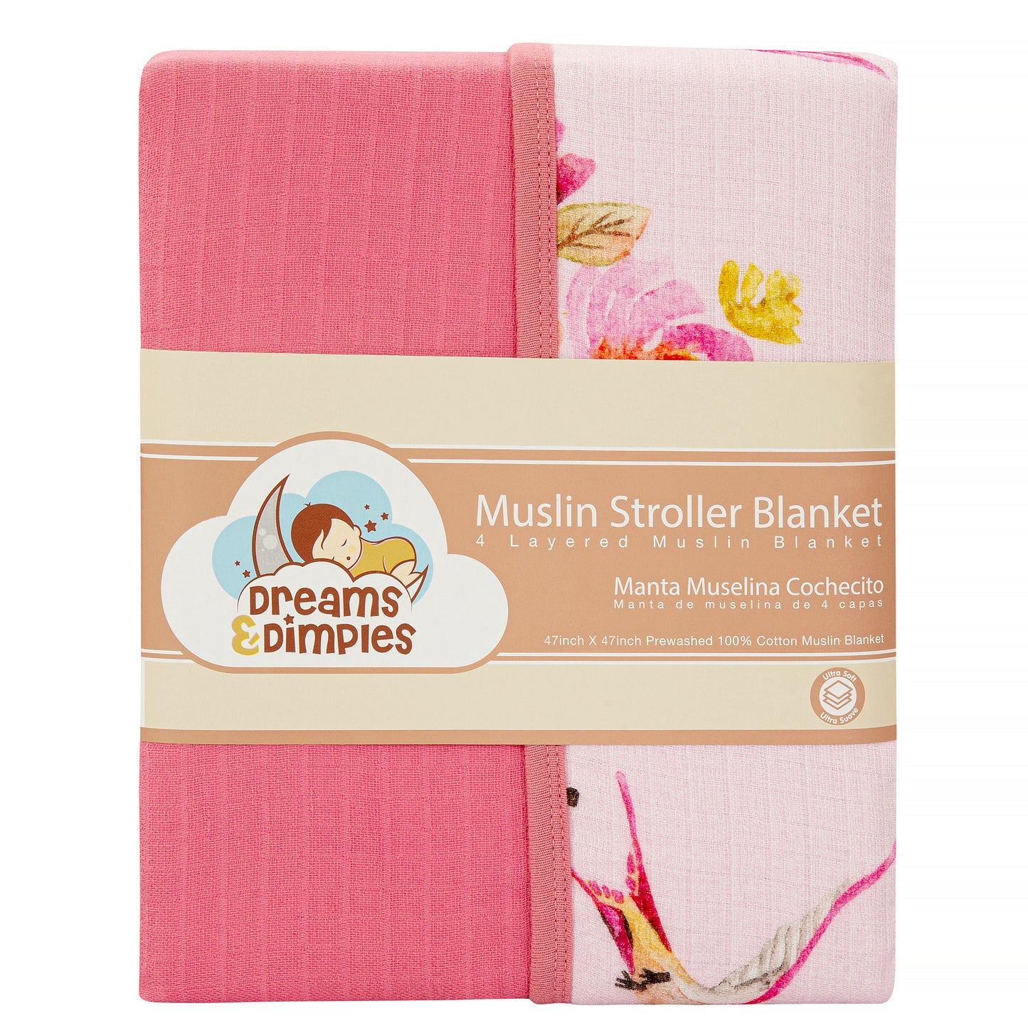 Muslin Stroller Blanket - 4 layered super soft - Humming Bird - Dreams & Dimples